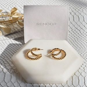 Rendor Victoria Yellow Gold Double Hoop Braided Earrings NEW
